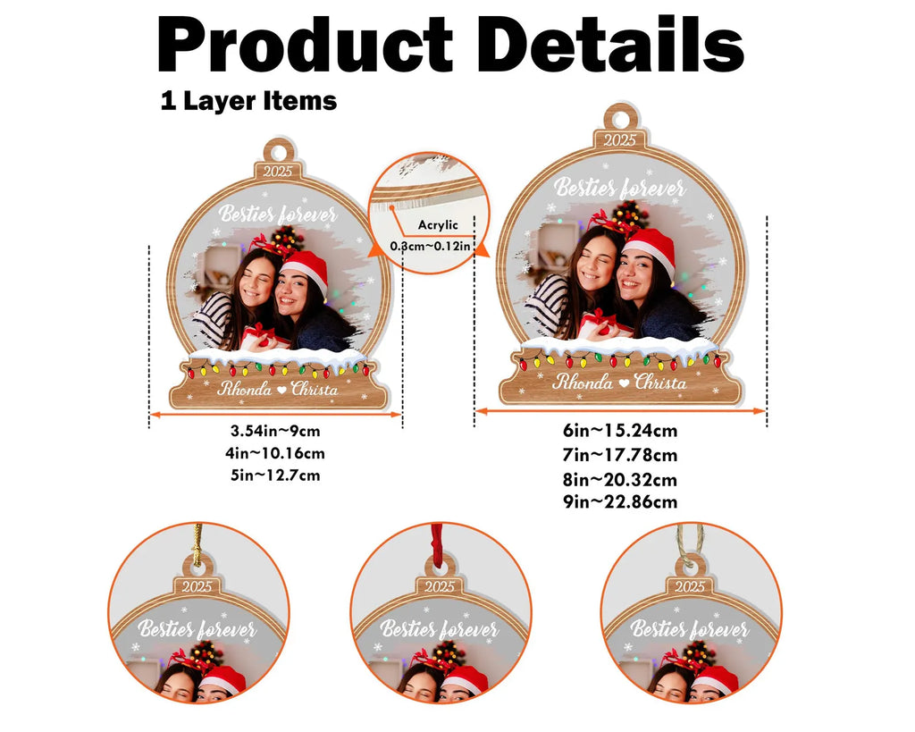 Personalized Bestie Christmas Ornament, Best Friend Photo Ornament, Friendship Ornament, Gift For Friends, Besties Gifts, Christmas Decor. COBILUMIE65
