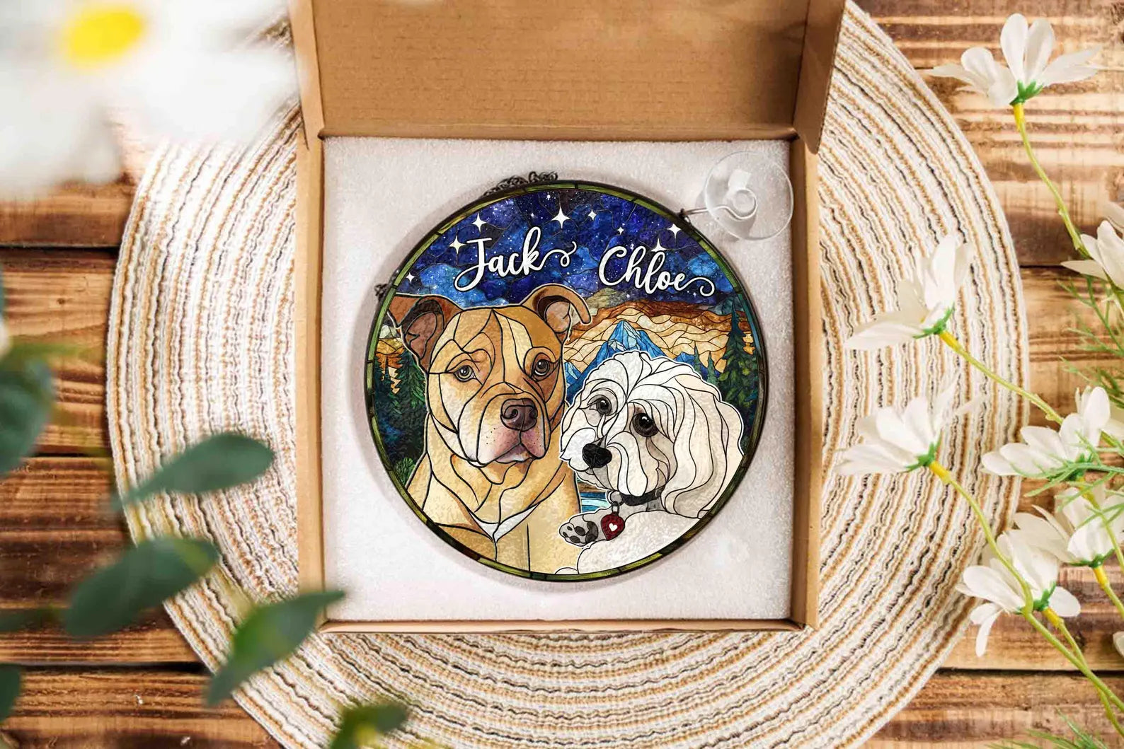 Custom Pets Portrait Glass Suncatcher, Custom Dog Portrait From Photo Glass Art, Dog Memorial Gift, Cat Lover Gift, Christmas Decoration. SCCBILUMMIE29
