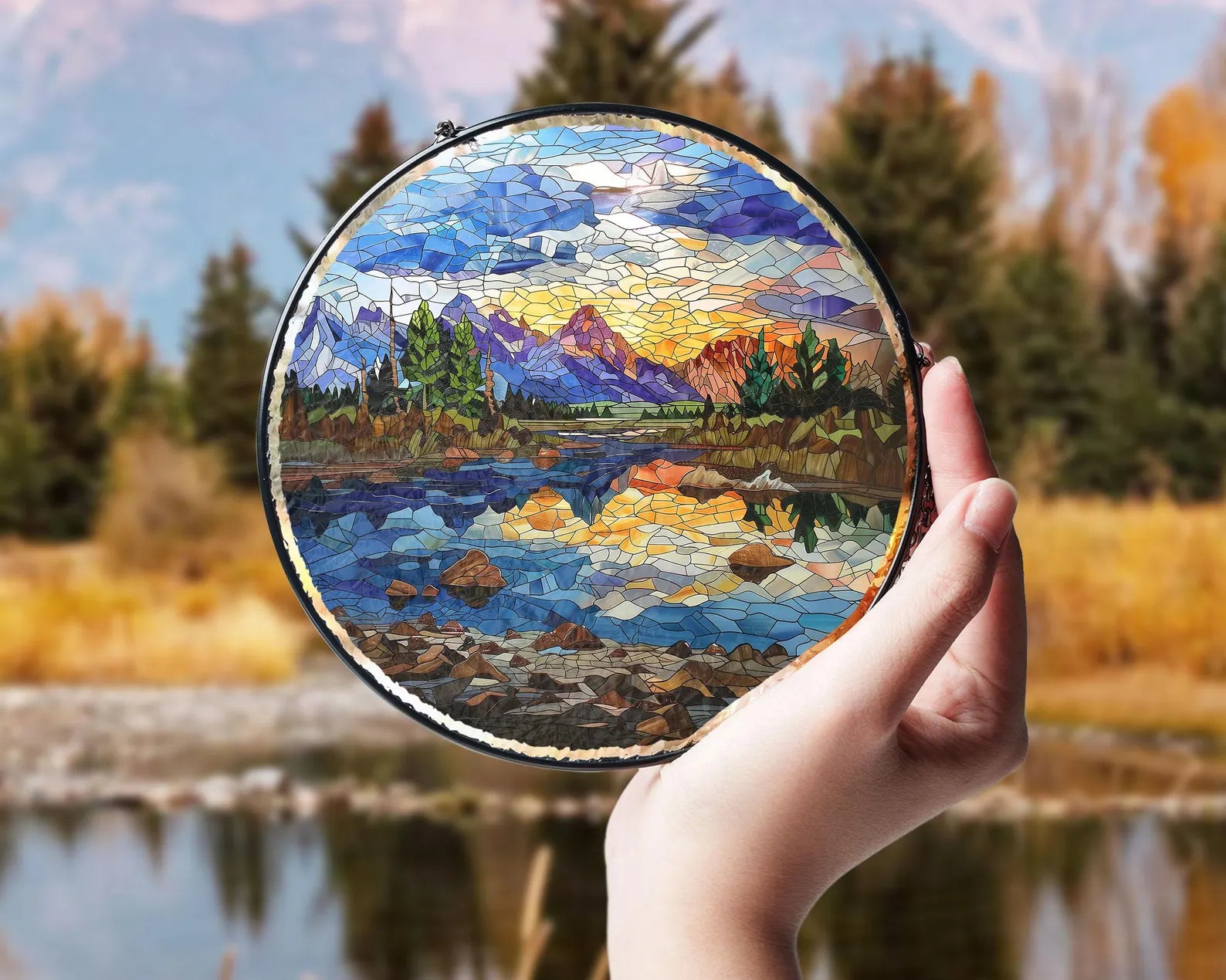Grand Teton National Park Glass Suncatcher, US National Park Glass Art, Mountain Window Hangings, Hiker Gift, Window Decor, Christmas Gifts. SCBILUMIE25
