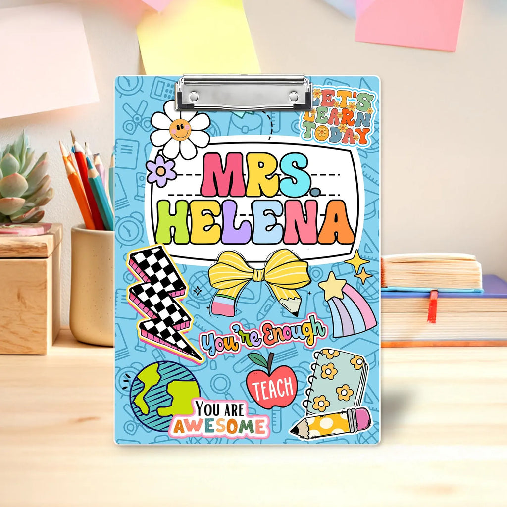 Customized Teacher Groovy Clipboard, Custom Teacher Appreciation Gift, Back To School Teacher Gift, Best Teacher Gift, School Supplies. BTSBILUMIE1