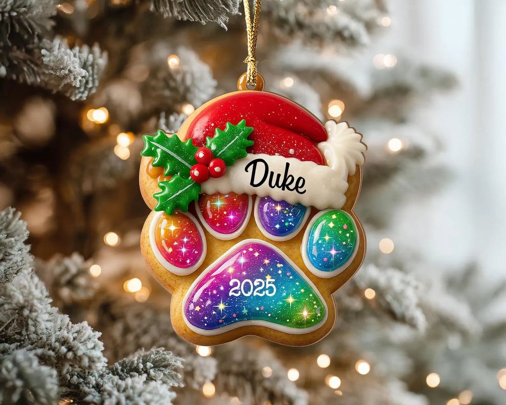 Personalized Gingerbread Pet Paw Ornament, Custom Pet Christmas Ornament, Dog Paw With Name Ornament, Dog Mom Gift, Christmas Ornament. COBILUMIE34