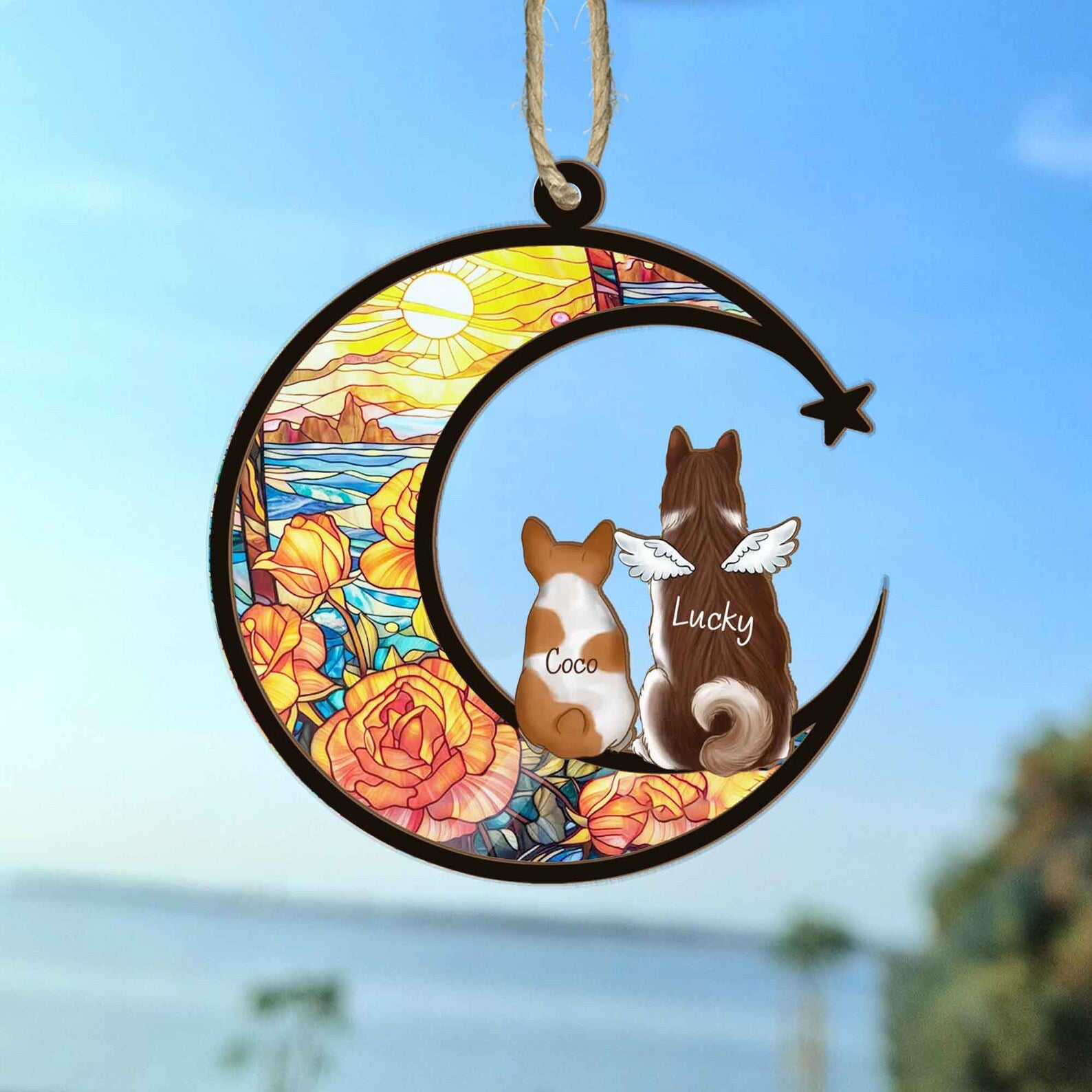 Personalized Dogs Memorial Suncatcher, Custom Pet Memorial Gift, Pet Loss Gift, Dog Loss Sympathy Gift, Dog Remembrance Gift. SCCBILUMMIE43