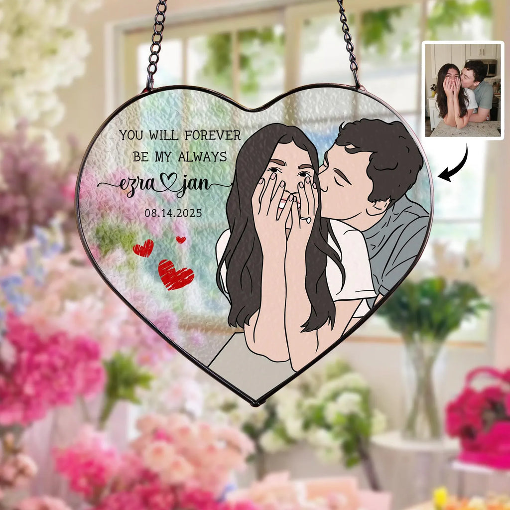 Custom Hand-draw Couple Portrait Glass Suncatcher, Anniversary Gift, Couple Portrait From Photo Gift, Boyfriend Birthday Gift, Couple Gifts. SCBILUMIE4