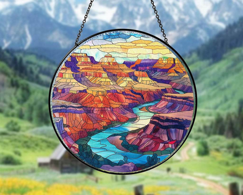 Grand Canyon National Park Glass Suncatcher, Arizona National Park Glass Art, Mountain Window Hangings, Traveler Gift, Christmas Gifts. SCBILUMIE21