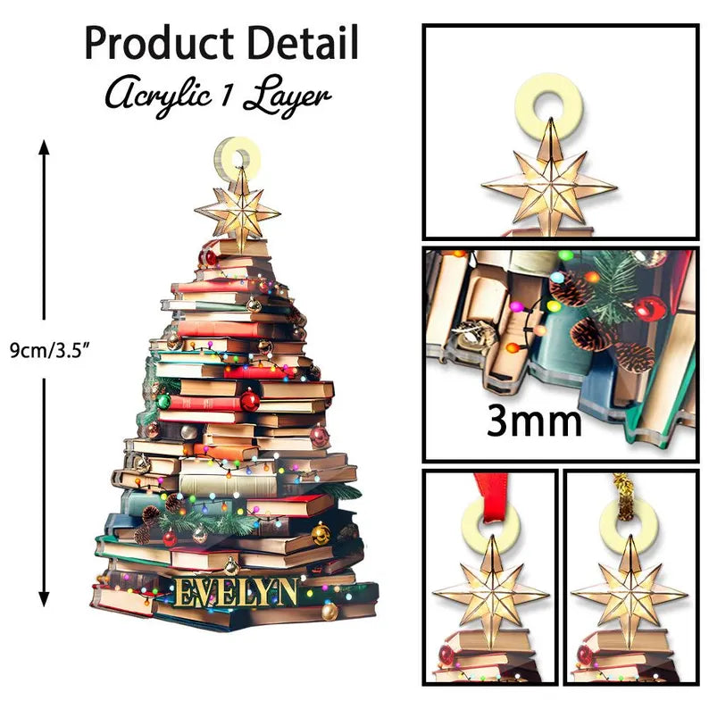 Personalized Christmas Book Tree Name Ornament, Custom Bookish Ornament, Book Lover Gift, Bookworm Gifts, Book Club Ornament, Librarian Gift. COBILUMIE9