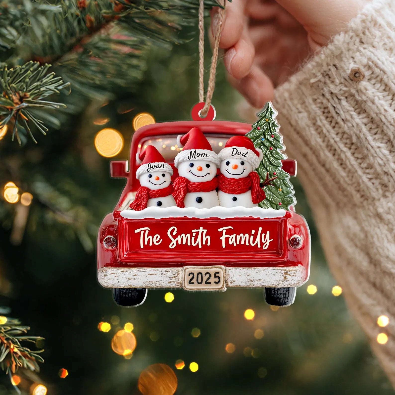 Custom Snowman Family Ornament, Up To 12 Snowmen Ornament, Red Truck Ornament, Family Christmas Gift, Holiday Keepsake, Christmas Tree Decor COBILUMIE51