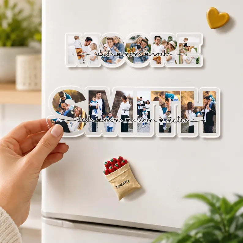 Personalized Family Photo Collage Fridge Magnet, Custom Family Name Gift, Family Picture Frame, Anniversary Gift, Housewarming Gift. PMBILUMIE4