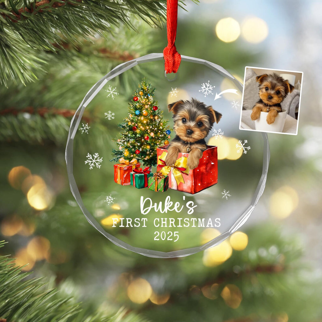 Custom Puppy's First Christmas Ornament, Custom Dog Photo Ornament, Pet's First Christmas Ornament, Dog Lover Gift, Christmas Decoration. COBILUMIE37
