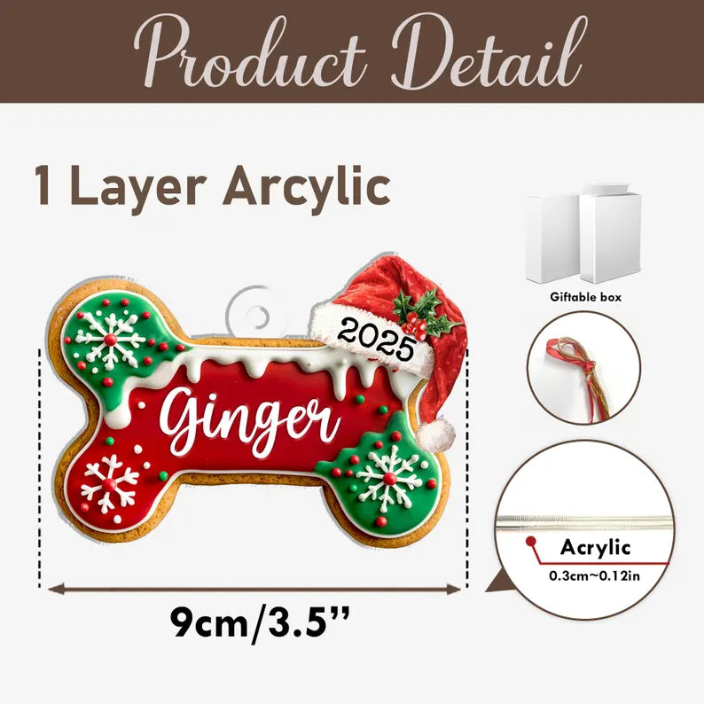 Custom Dog Bone Gingerbread Christmas Ornament, Custom Dog Ornament, Pet Ornament, Dog Lover Gift, New Dog Ornament, Christmas Decor. COBILUMIE3