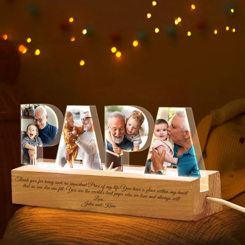 Custom Grandpa Photo Collage Light, Papa Night Light, Family Photo Gift, Gift For Grandpa, Gift For Papa, Christmas Gift From Grandkids. FDBILUMIE10