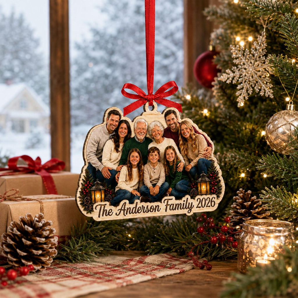 Personalized Family Stocking Photo Wooden Ornament, Custom Christmas Ornament 2026, Family Name Keepsake, Pet Family Christmas Gift	COBILUMIE108