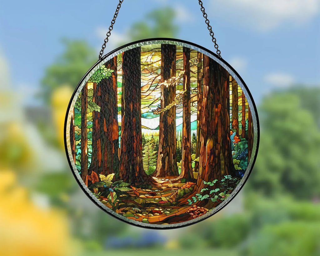 Redwood National Park Glass Suncatcher, Forest Glass Suncatcher, US National Parks Window Hangings, Window Decor, Housewarming Gift. SCBILUMIE24