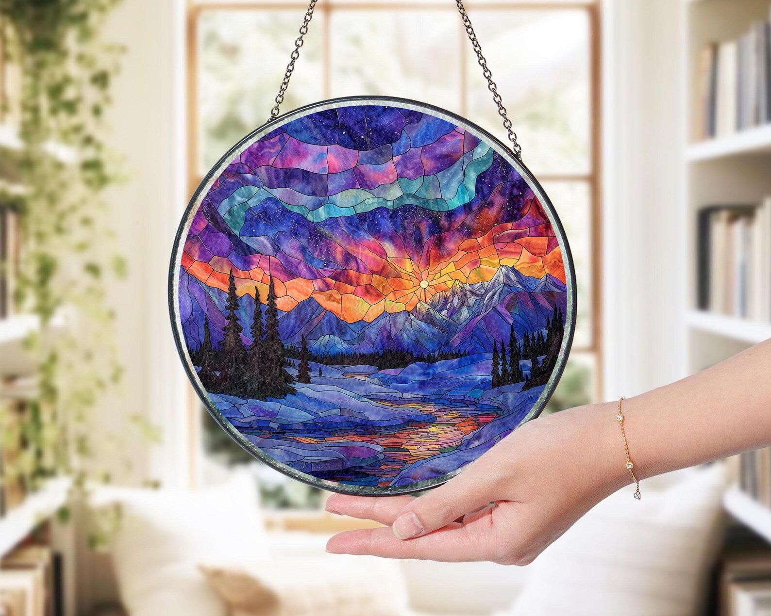 Denali National Park Glass Suncatcher, US National Park Glass Art, Mountain Suncatcher, Traveler Gift, Window Hangings, Christmas Gifts. SCBILUMIE22
