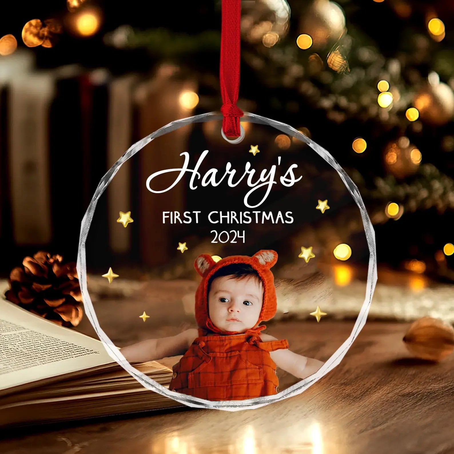 Personalized Baby Photo Glass Ornament, Baby's First Christmas Ornament, Kids Christmas Gift, Family Ornament, Christmas Tree Decoration. COBILUMIE69