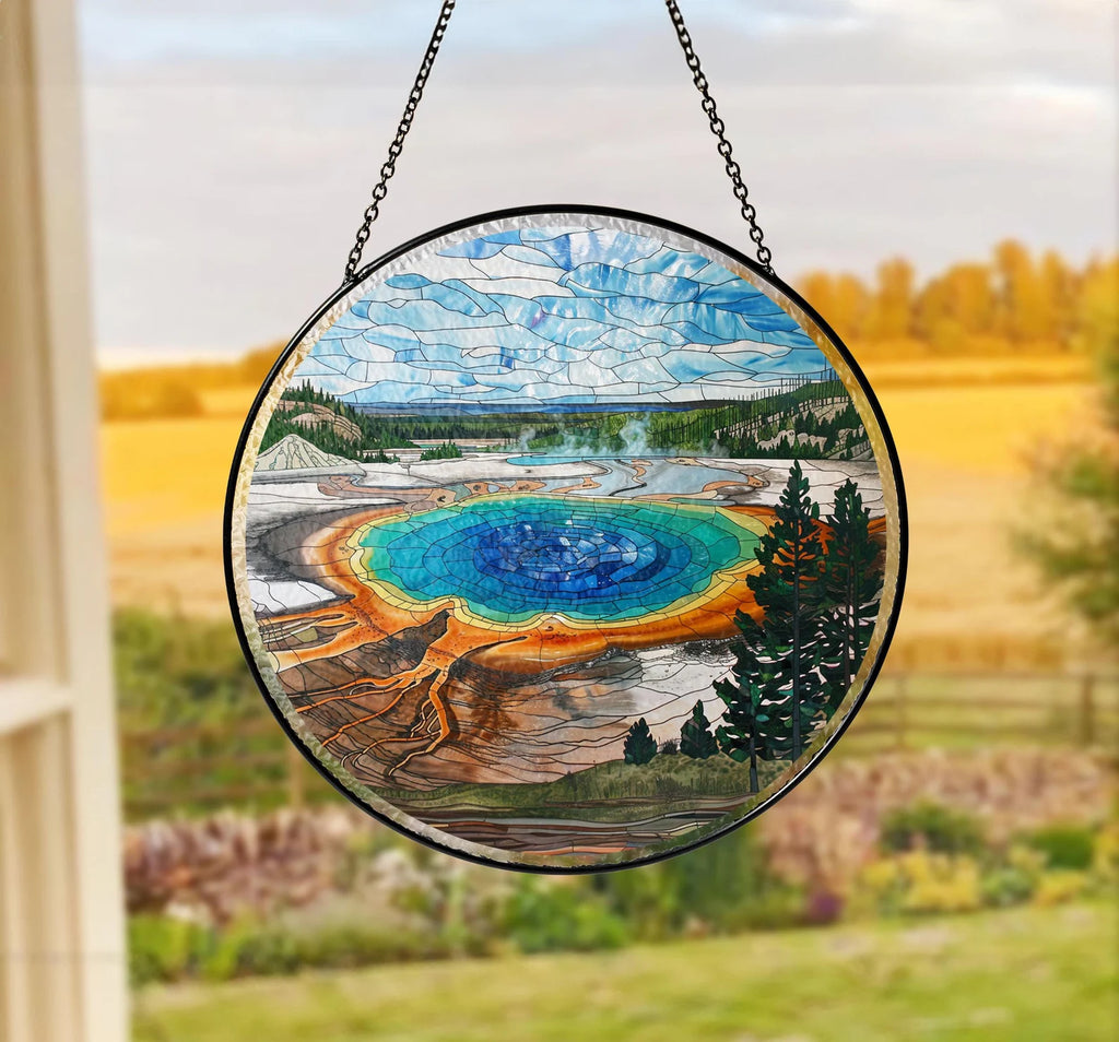 Yellowstone National Park Glass Suncatcher, US National Park Glass Art, Window Hangings, Travel Gift, National Park Gift, Nature Lover Gift. SCBILUMIE27