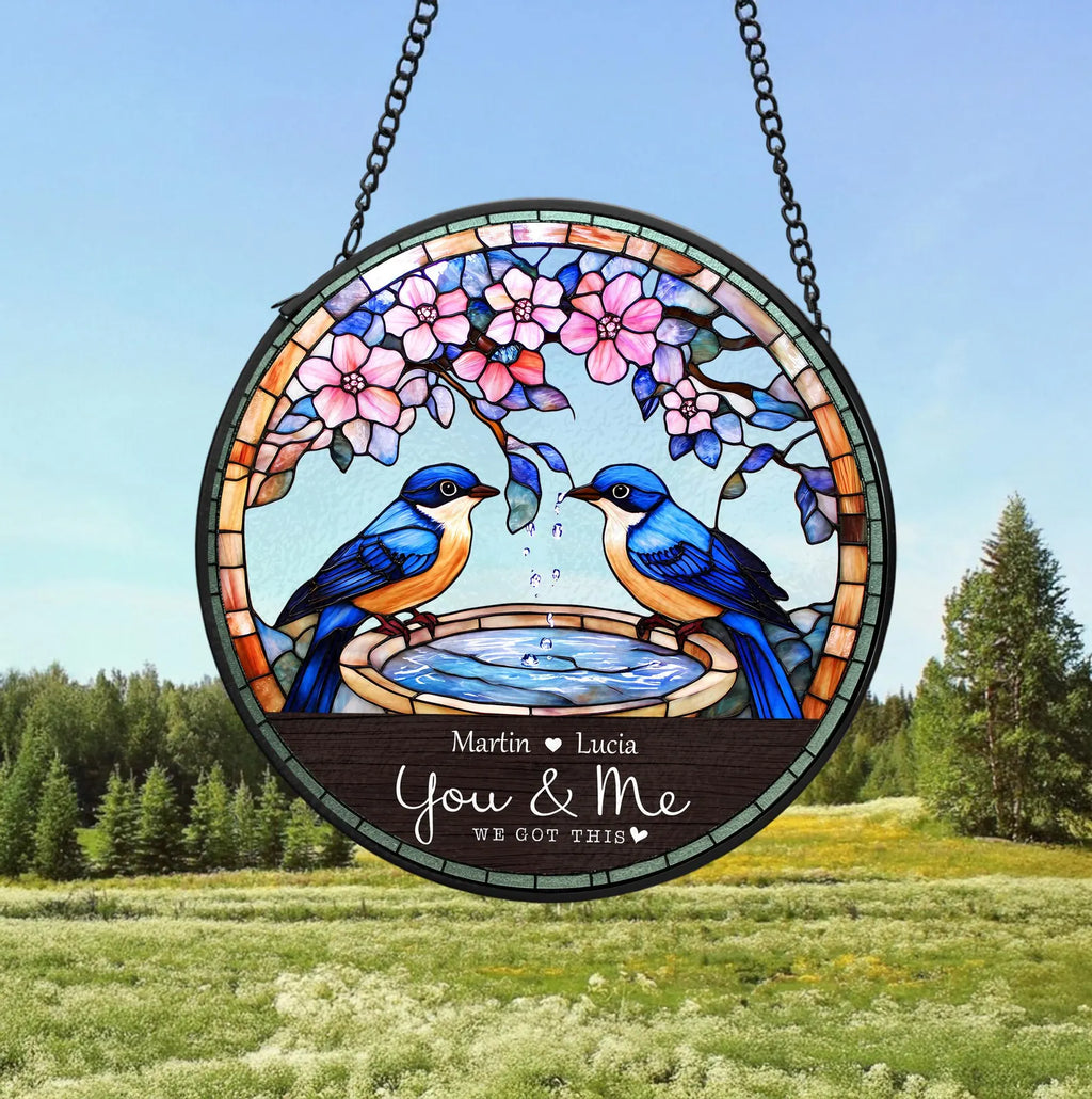 Custom Bluebird Couple Glass Suncatcher, Bluebird Glass Art, Valentine Gifts, Gift For Couple, Bird Lover Gift, Anniversary Gift, Home Decor. SCBILUMIE2