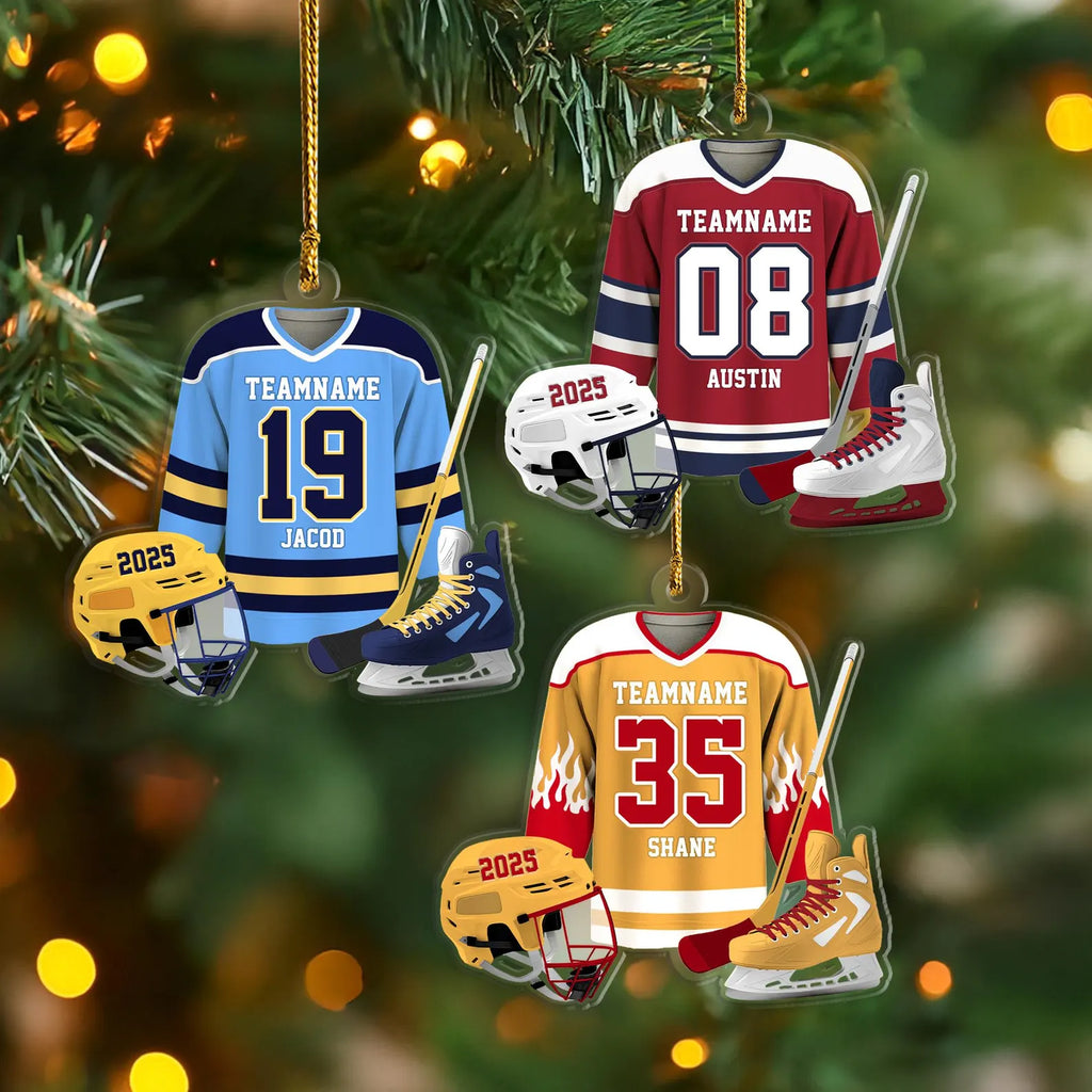 Personalized Hockey Christmas Ornament, Sport Ornament, Ice Hockey Ornament, Hockey Player Gift, Hockey Fan Gift, Team Christmas Gifts. COBILUMIE68