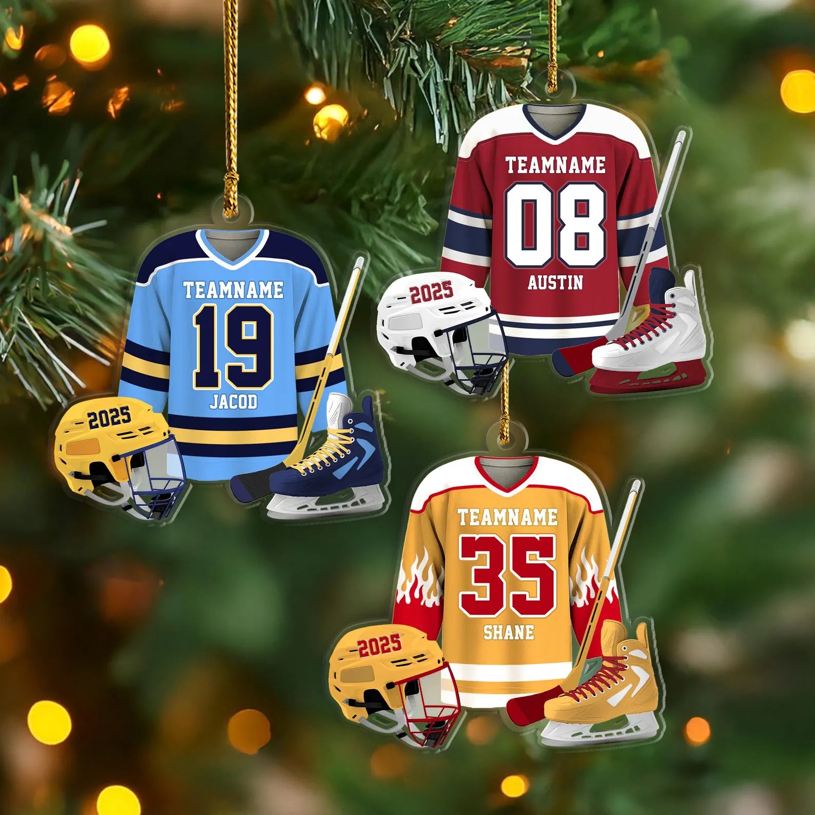 Personalized Hockey Christmas Ornament, Sport Ornament, Ice Hockey Ornament, Hockey Player Gift, Hockey Fan Gift, Team Christmas Gifts. COBILUMIE68