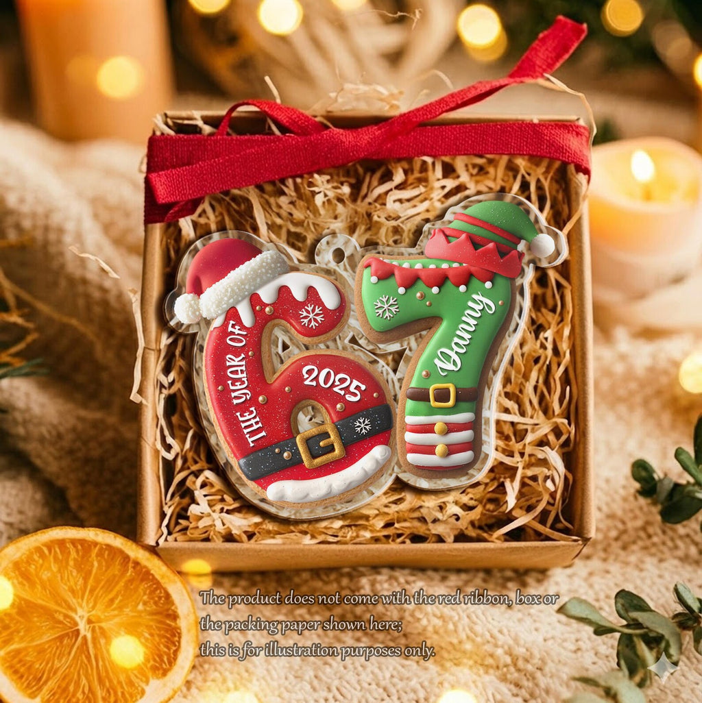 NEW Custom Name 6 7 Santa Claus Elf Christmas Ornament, Six Seven Ornament, Kids Christmas Gift, Grandkids Ornament, Christmas Decor. COBILUMIE38