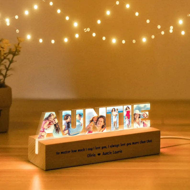 Personalized Auntie Photo Collage Night Light, Custom Auntie Photo Gift, Gift For Auntie, New Aunt Gift, Gift From Niece, Gift From Nephew NLFRBILUMIE26