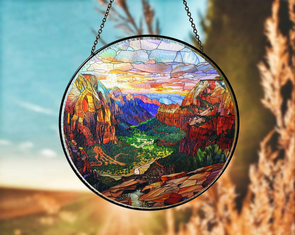 Zion National Park Glass Suncatcher, US National Park Glass Art, National Parks Window Hangings, Hiker Gift, Window Decor, Christmas Gifts. SCBILUMIE26
