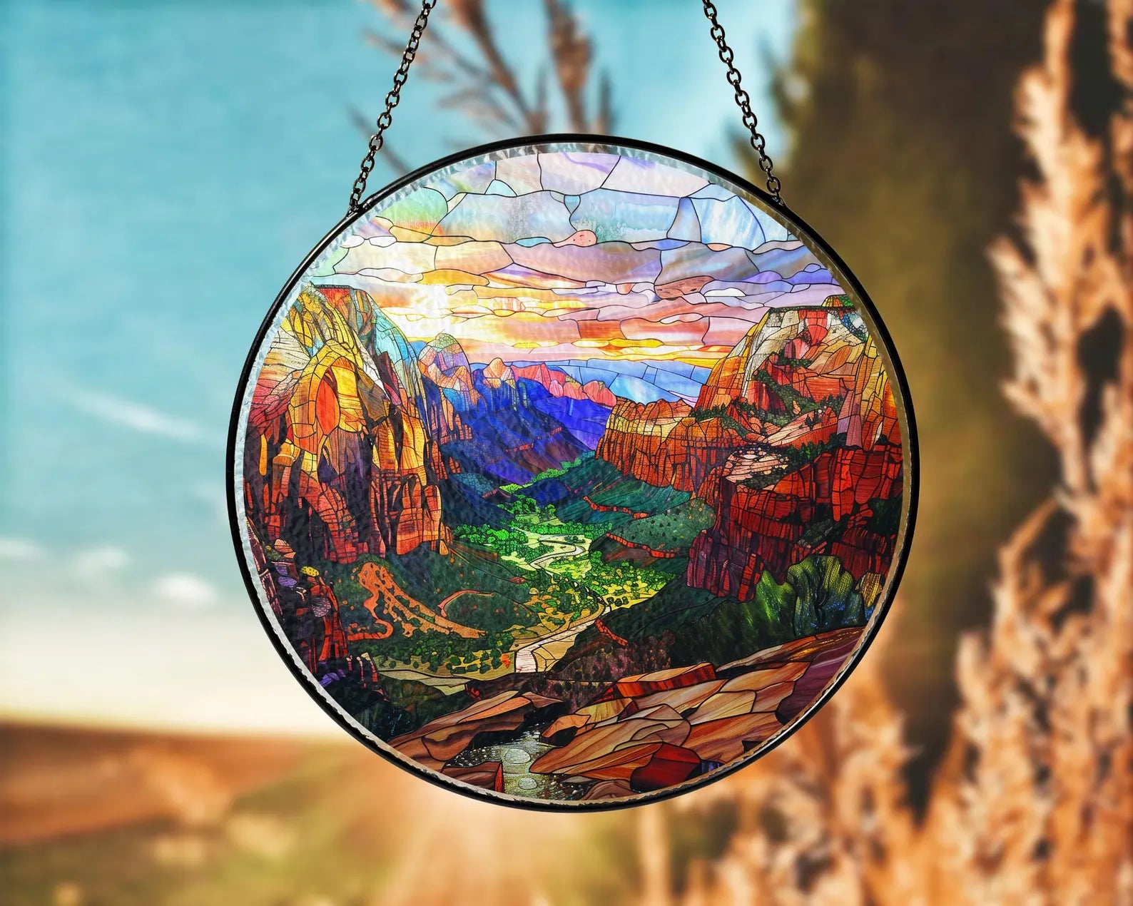 Zion National Park Glass Suncatcher, US National Park Glass Art, National Parks Window Hangings, Hiker Gift, Window Decor, Christmas Gifts. SCBILUMIE26
