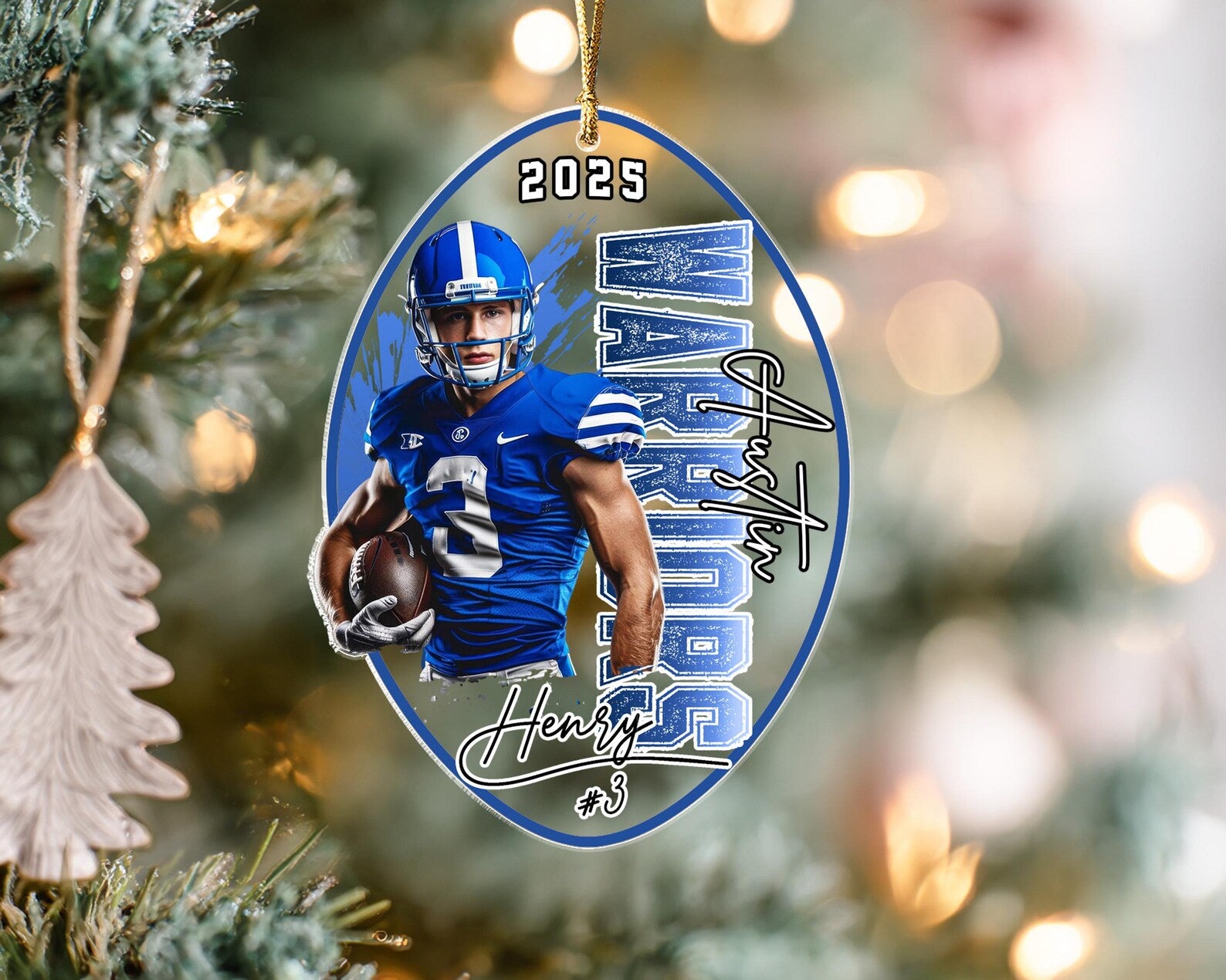 Custom Player Football Christmas Ornament, Custom Sport Photo Ornament, Football Player Gift, Football Team Gift, Football Coach Gift. COBILUMIE56