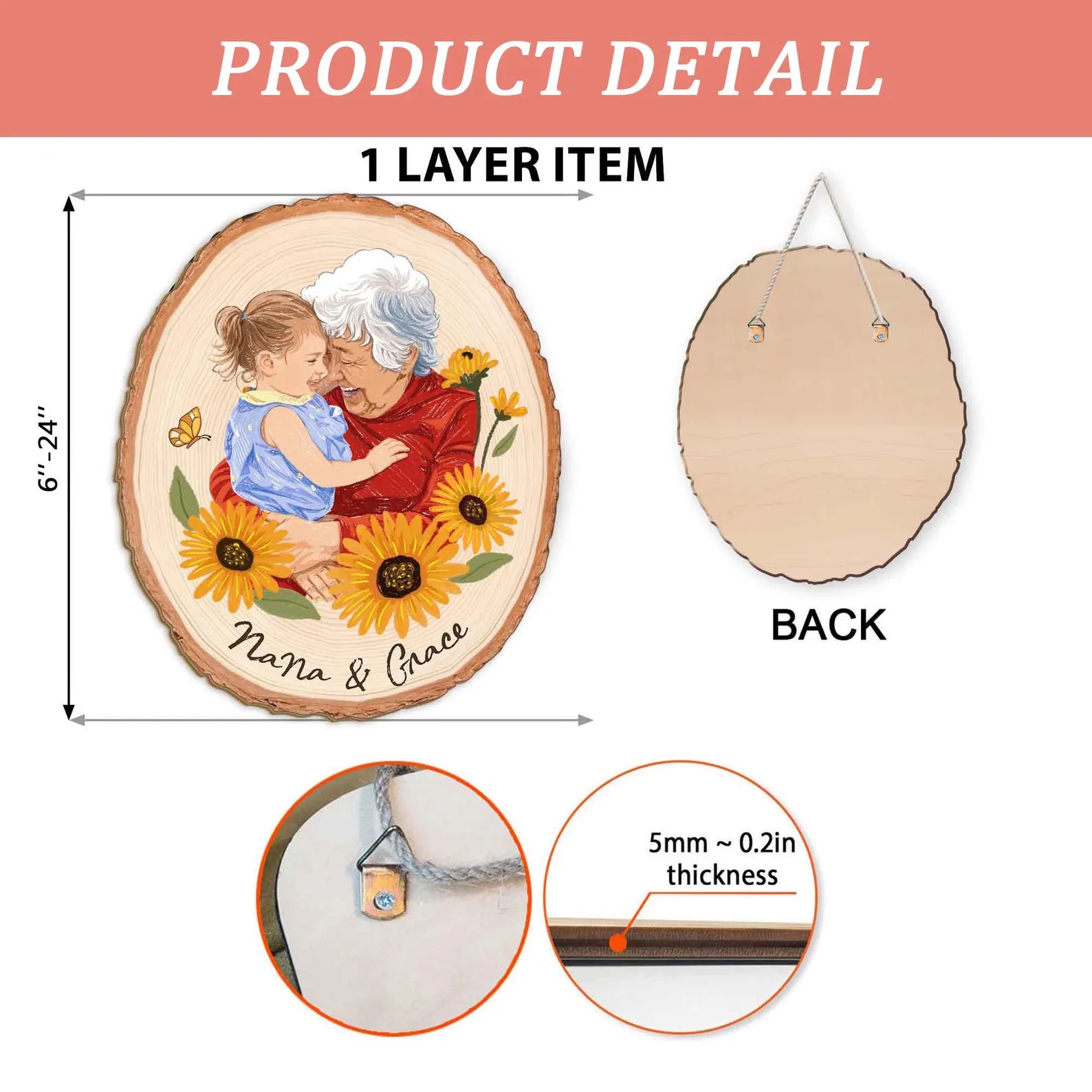 Custom Grandma Portrait Wooden Hanging, Custom Family Portrait From Photo, Grandma Mother's Day Gift, Nana Gift, Grandma Gift From Grandkids. MDBILUMIE12