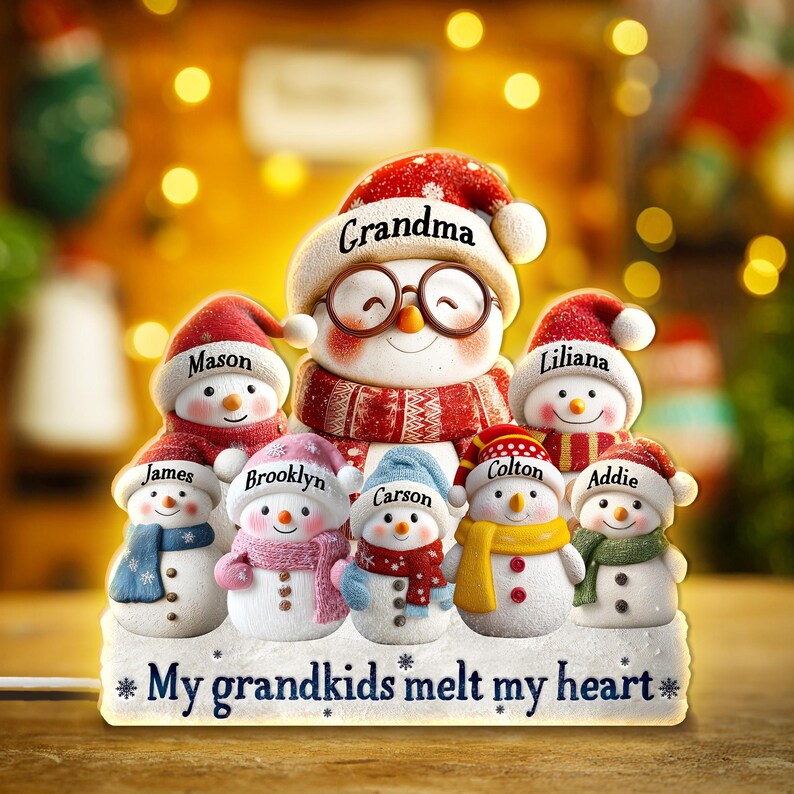 Custom Snowman Family Christmas Light Box, Grandparents Gift, Family Christmas Night Light, Gift For Grandma, Christmas Decoration NLFRBILUMIE24