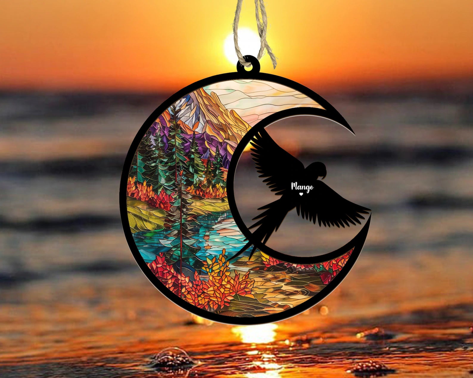 Personalized Parrot Memorial Suncatcher, Bird Memorial Gift, Cockatiel Gift, Loss Of Pet Sympathy Gift, Loss of Parrot Gift, Bird Lover Gift. SCCBILUMMIE38