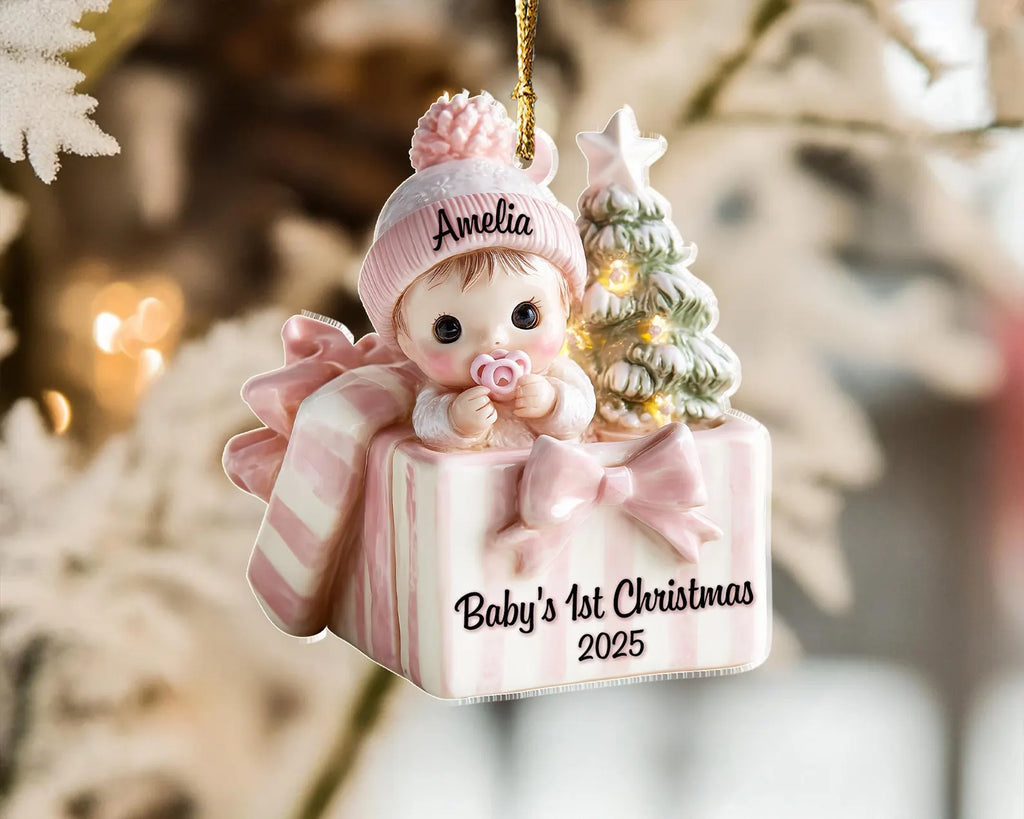 Custom Baby's 1st Christmas Ornament, Baby's First Christmas Gift, New Baby Gift, Baby Boy Ornament, Baby Shower Gift, Christmas Decor. COBILUMIE25