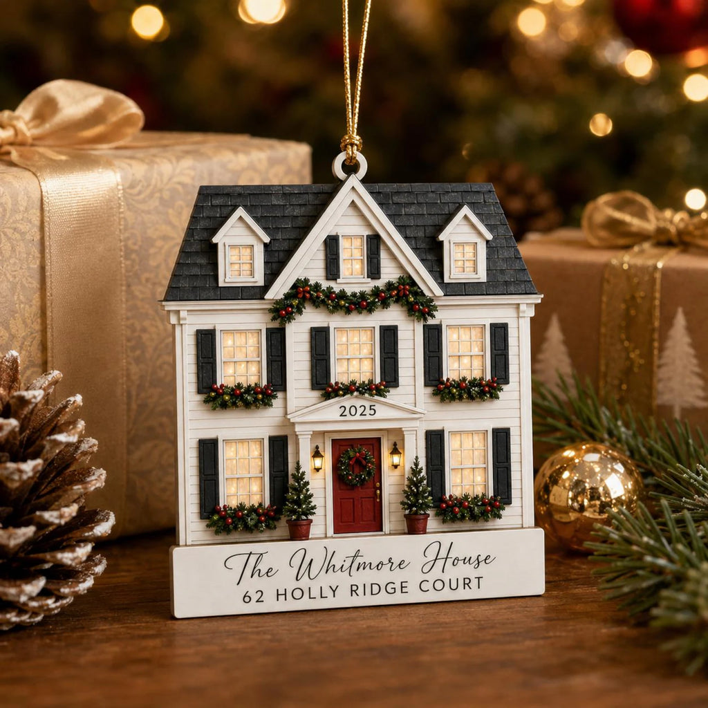 Personalized 2D Flat Custom House Photo Christmas Ornament, New Home Wooden Ornament, Custom Address Gift, Housewarming Keepsake	COBILUMIE92
