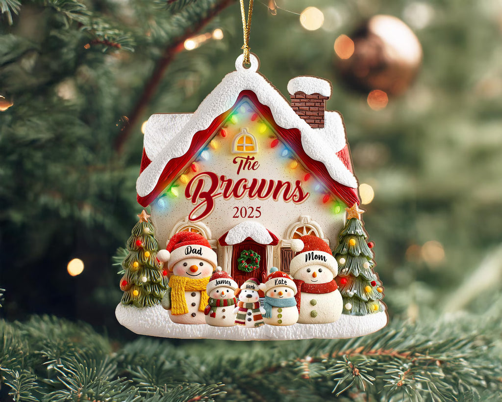 Custom Snowman Family Christmas Ornament, Custom Family of 3 to 10 with Pets Ornament, Gift For Grandparents, Christmas Tree Decor COBILUMIE46