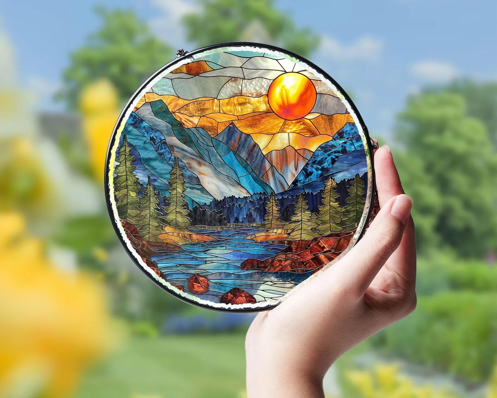 Glacier National Park Glass Suncatcher, Montana National Park Glass Art, Blue Ridge Mountains Window Hangings, Traveler Gifts. SCBILUMIE28