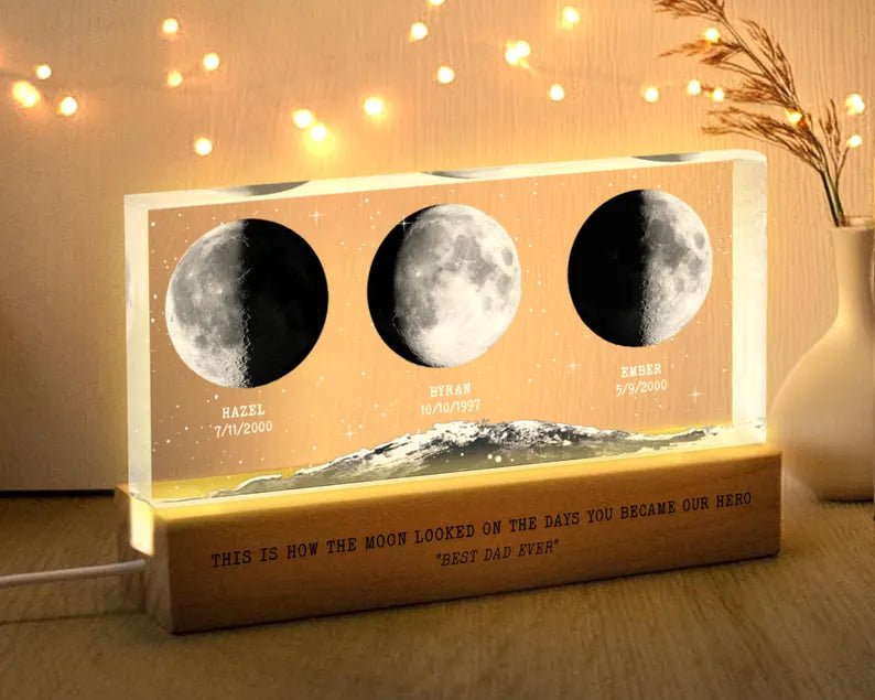 Personalized Moon Phase Night Light For Dad, Custom Dad Gift, Father's Day Gift, Gift for Dad, Best Dad Gift, Gift For Husband. FDBILUMIE9