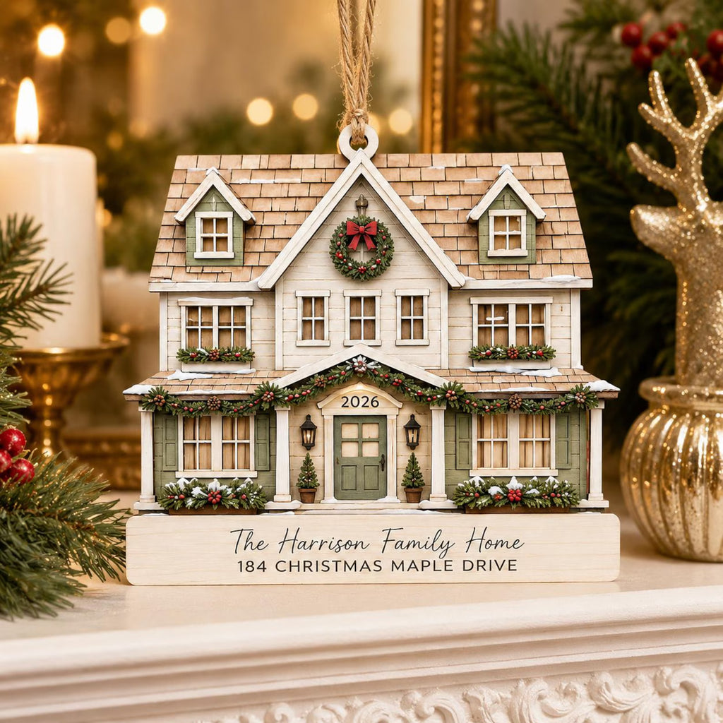 Personalized 2D Flat Family Home Christmas Ornament, Custom House Address Wooden Ornament, New Home Gift, Housewarming Keepsake 	COBILUMIE91