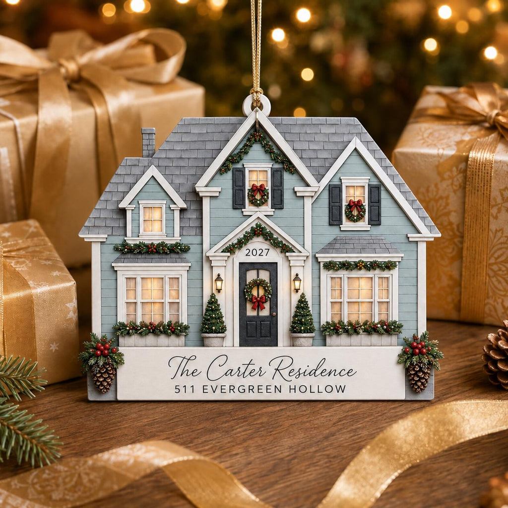 Personalized 2D Flat House Christmas Ornament, Custom New Home Wooden Ornament, Family Address Gift, Housewarming Keepsake	COBILUMIE90