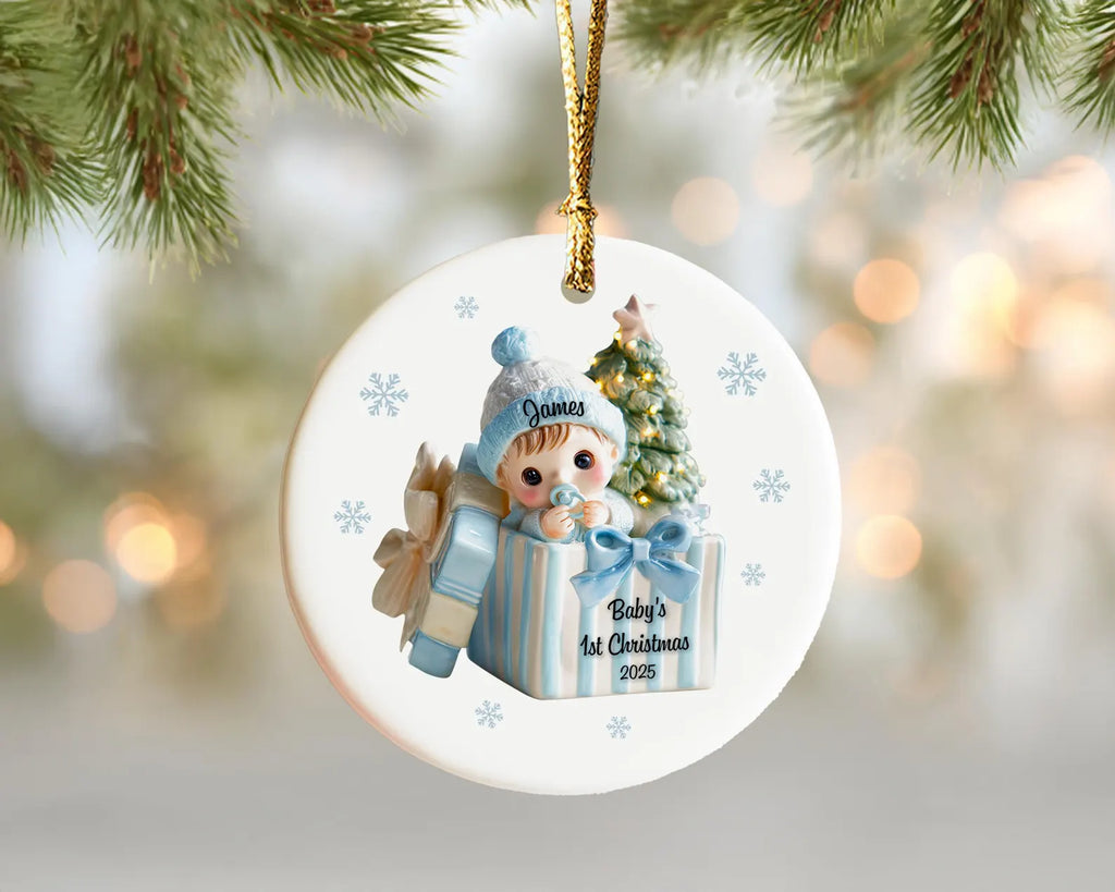 Custom Baby's First Christmas Ceramic Ornament, Baby's 1st Christmas Gift, Baby Boy Ornament, New Baby Gift, Christmas Tree Decor. COBILUMIE24