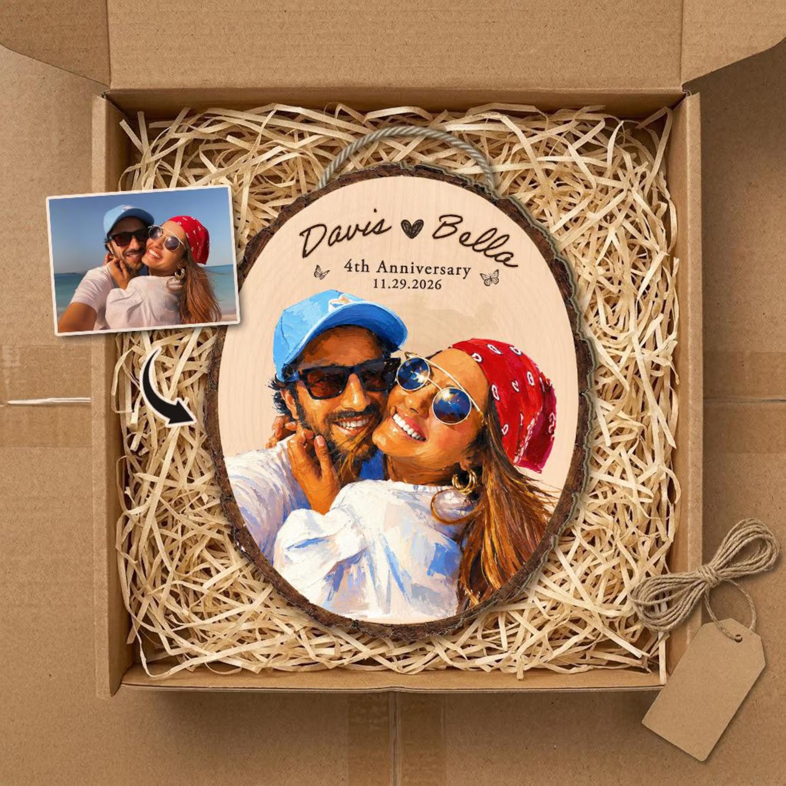 Custom Wedding Portrait From Photo Wooden Sign, Personalized Wedding Gift for Couple, 5th Anniversary Gift for Husband, Rustic Wedding Decor. WSBILUMIE1