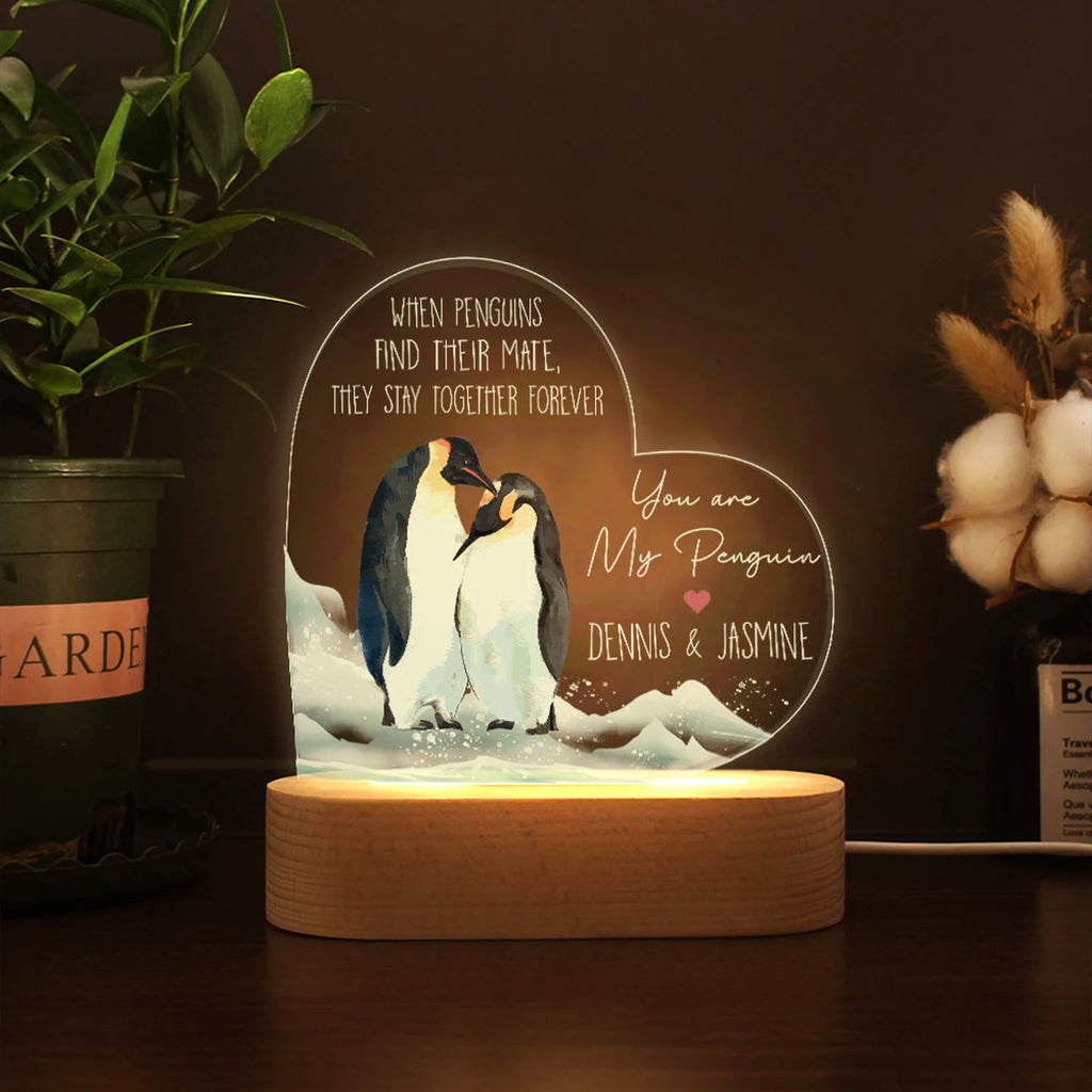 Personalized Penguin Night Light, Custom Couple Night Light, Anniversary Gift, Gift For Girlfriend, Gift For Boyfriend, Gift For Her. NLFRBILUMIE17