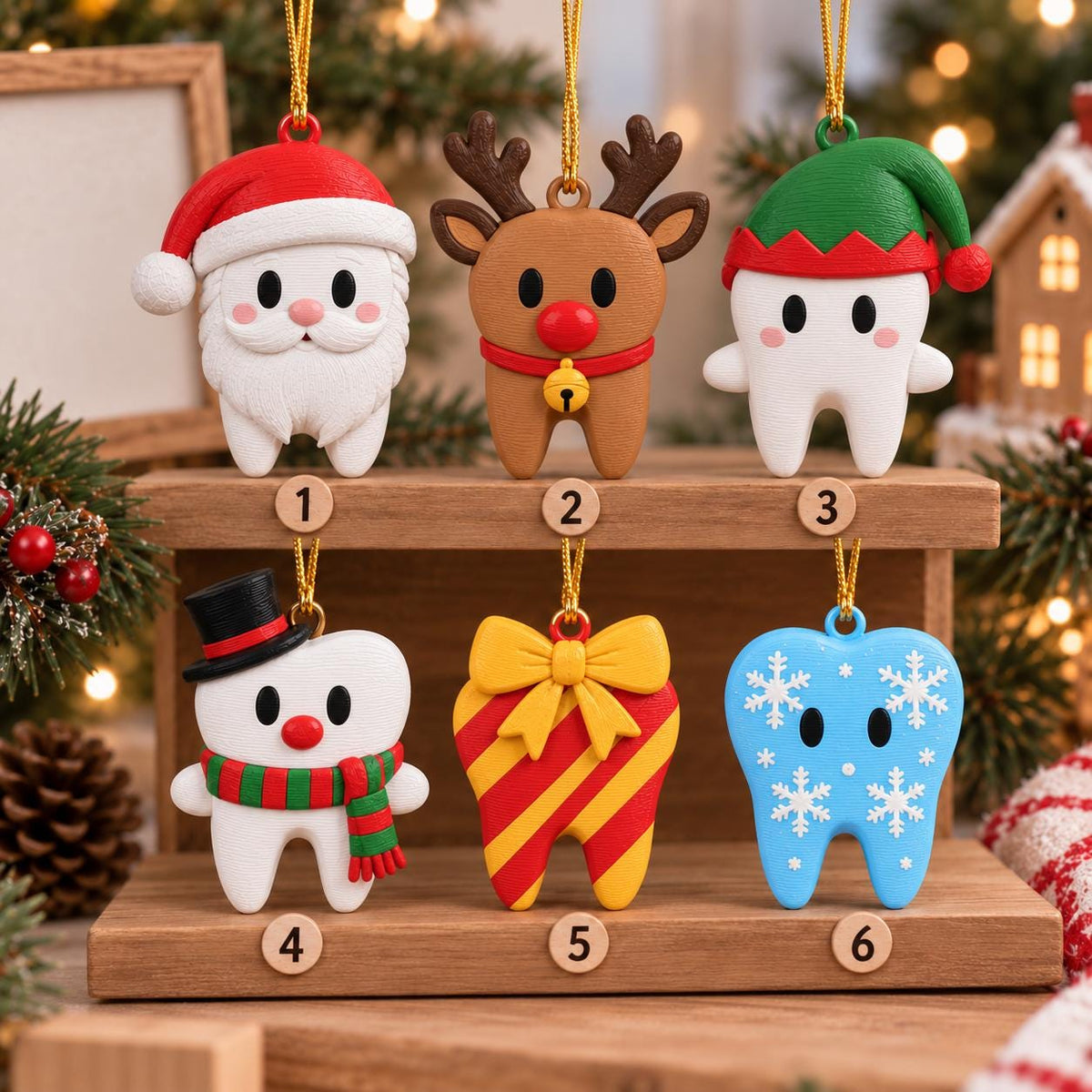 3D Printed Christmas Tooth Ornament, Cute Dental Holiday Decoration, Dentist Hygienist Gift, Christmas Tree Hanging Ornament