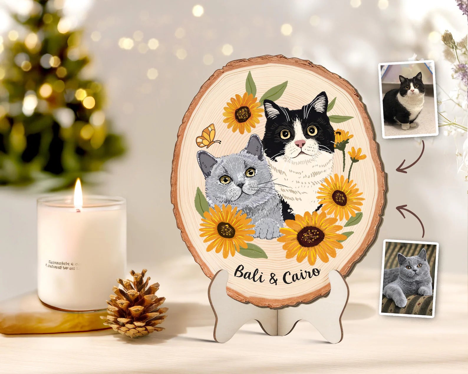 Personalized Pets Portrait Wooden Art, Custom Cat Memorial Gift, Dog Portrait Memorial Gift, Pet Loss Sympathy Gift, Gift for Pet Lovers. WHBILUMMIE3