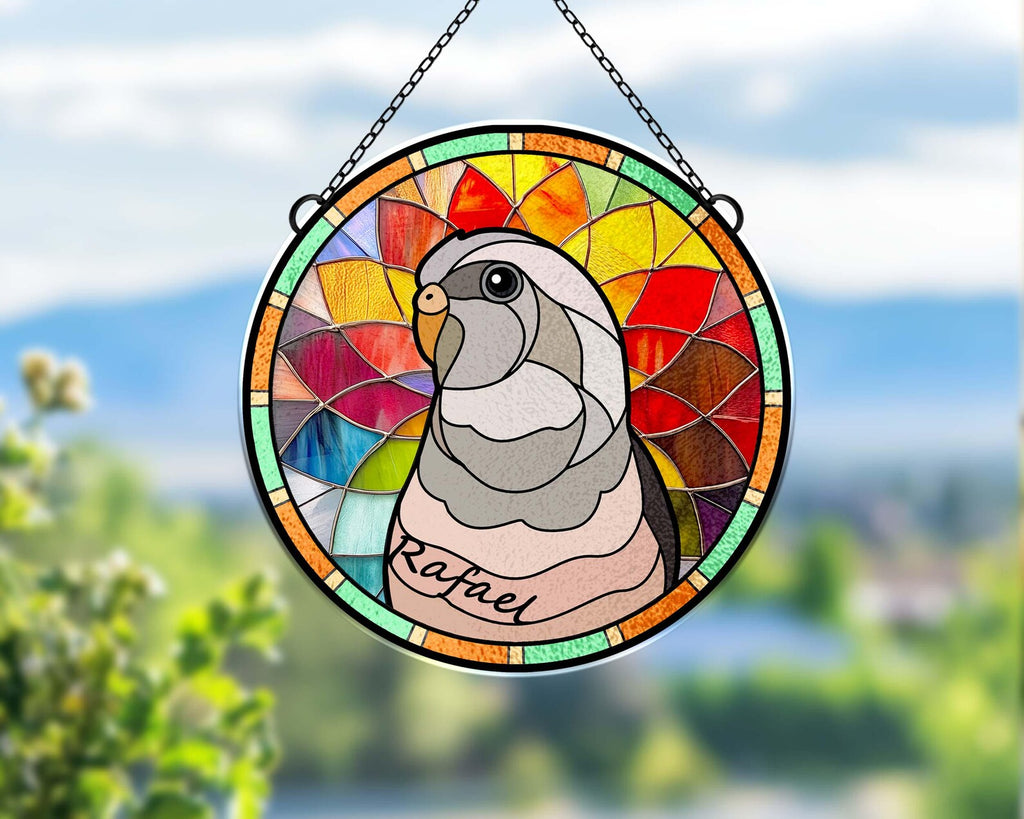 Personalized Parrot Portrait Glass Suncatcher, Bird Memorial Gift, Pet Portrait From Photo Suncatcher, Bird Lover Gift, Pet Memorial Gift. SCCBILUMMIE33