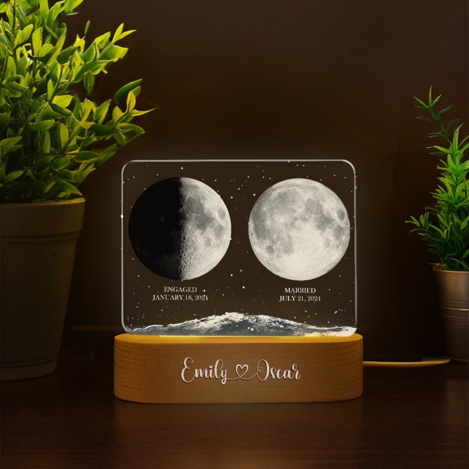 Personalized Moon Phases Night Lamp, Custom Gift For Couple, Custom Moon Phase, Anniversary Gift, Engagement Gifts, Married Couple Gift NLFRBILUMIE19