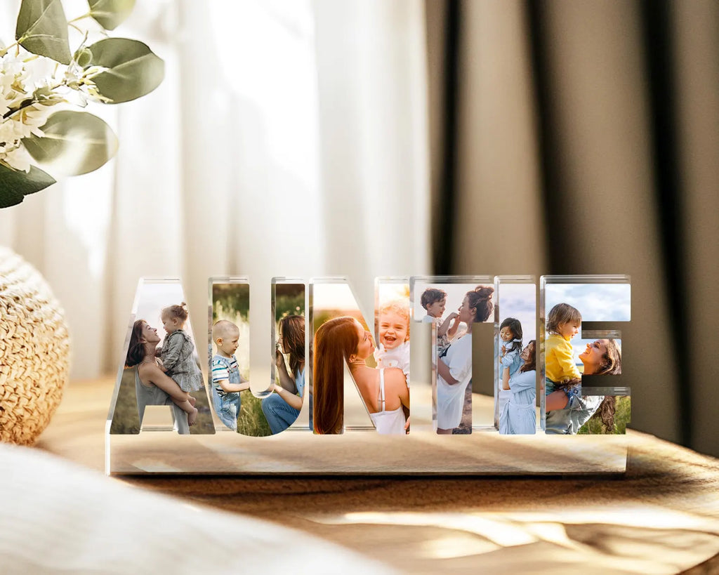 Custom Auntie Photo Collage Acrylic Block, Aunt Mothers Day Gift, Aunt Gift from Niece Nephew, Gift For Aunt, Aunt Birthday Gift. MDBILUMIE15