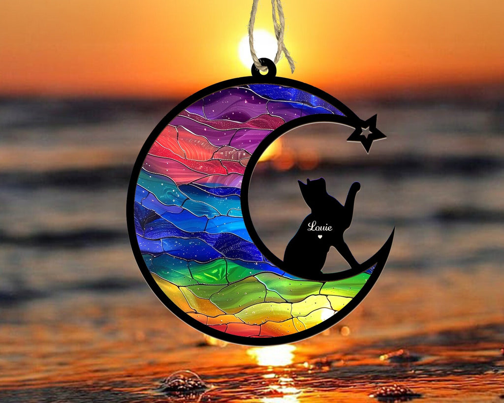 Personalized Cat Memorial Gift, Rainbow Bridge Suncatcher, Cat Loss Sympathy Gift, Pet Memorial Suncatcher, Pet Remembrance Gift. SCCBILUMMIE12