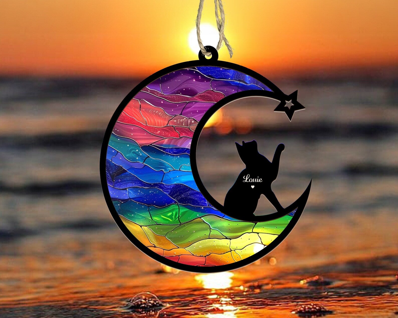 Personalized Cat Memorial Gift, Rainbow Bridge Suncatcher, Cat Loss Sympathy Gift, Pet Memorial Suncatcher, Pet Remembrance Gift. SCCBILUMMIE12
