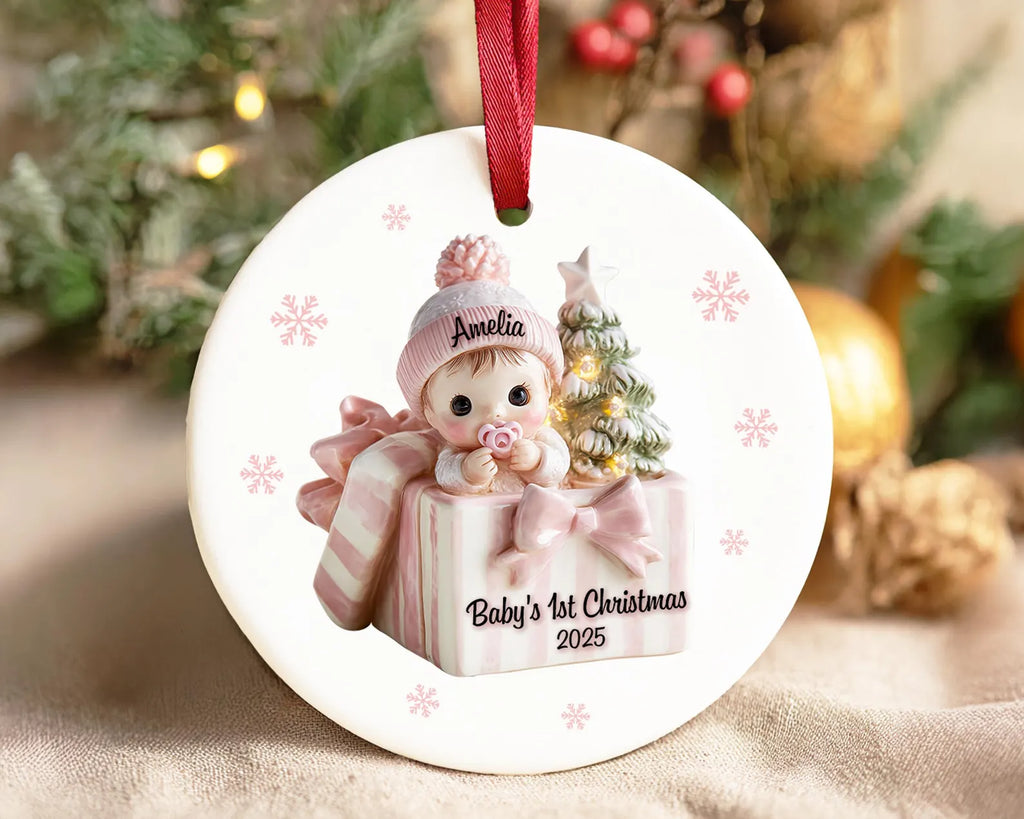 Custom Baby's First Christmas Ceramic Ornament, Baby's 1st Christmas Gift, Baby Boy Ornament, New Baby Gift, Christmas Tree Decor. COBILUMIE24