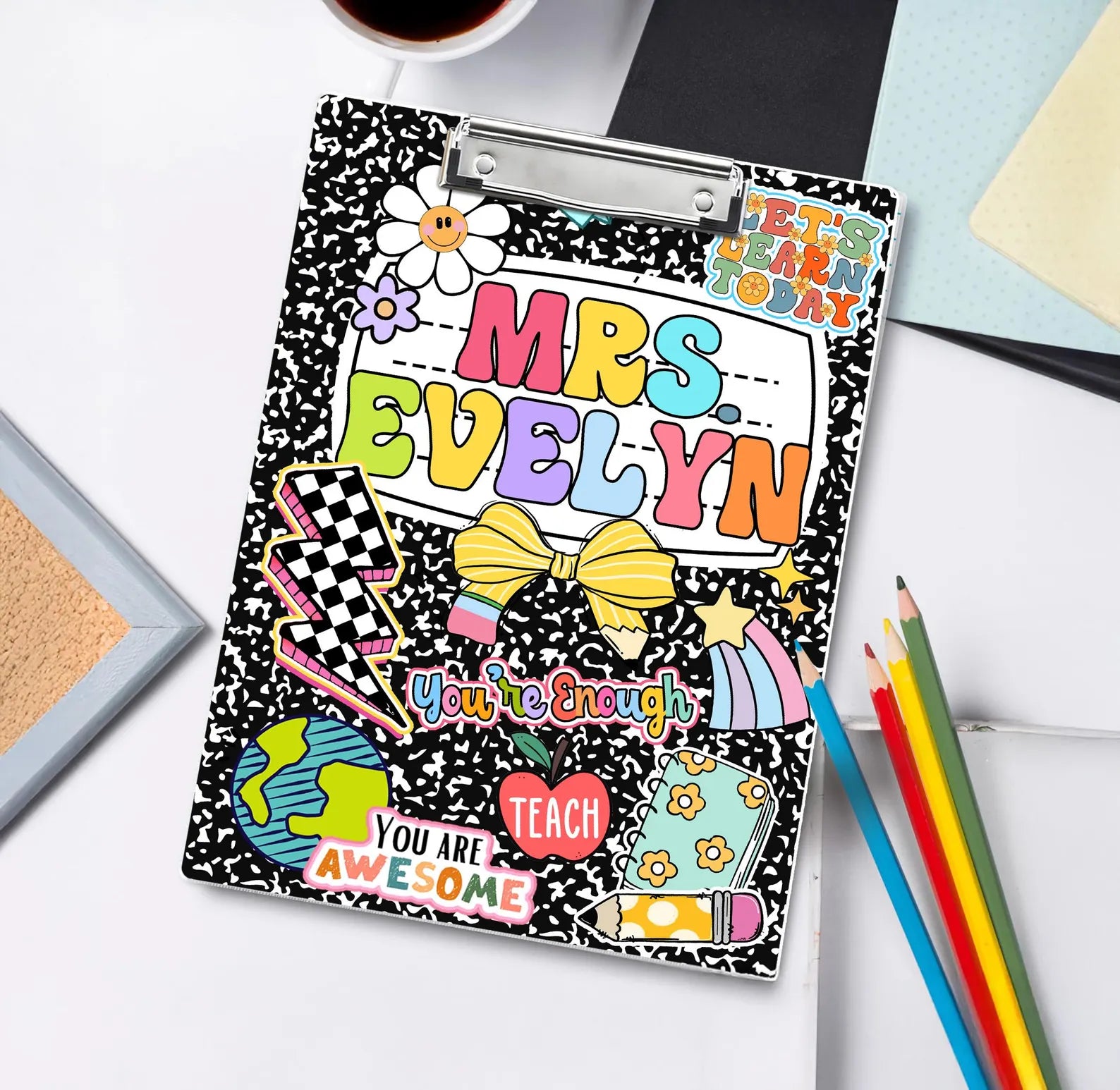 Customized Teacher Groovy Clipboard, Custom Teacher Appreciation Gift, Back To School Teacher Gift, Best Teacher Gift, School Supplies. BTSBILUMIE1
