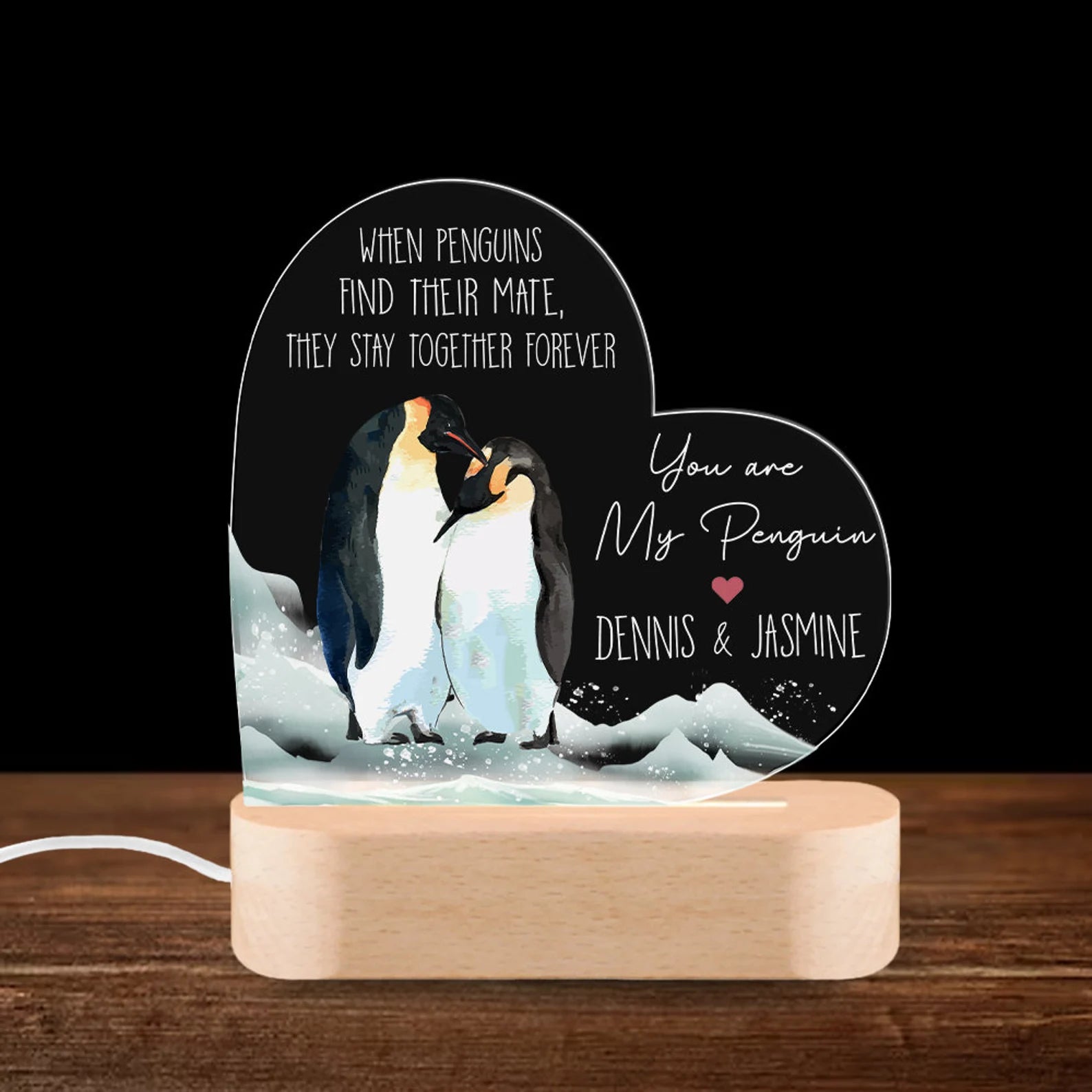 Personalized Penguin Night Light, Custom Couple Night Light, Anniversary Gift, Gift For Girlfriend, Gift For Boyfriend, Gift For Her. NLFRBILUMIE17